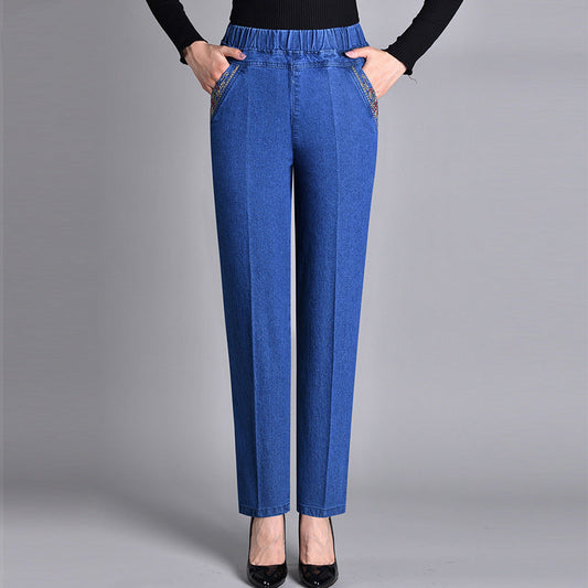 Van Delft Mode® | Damesjeans met zijzakken en elastische taille