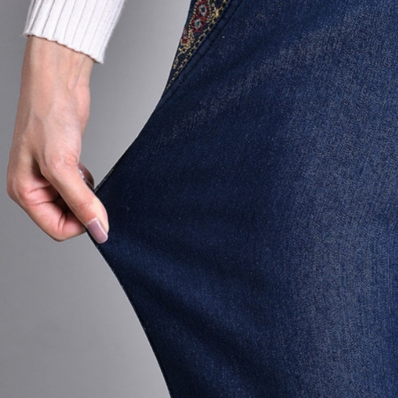 Van Delft Mode® | Damesjeans met Zijzakken en Elastische Taille